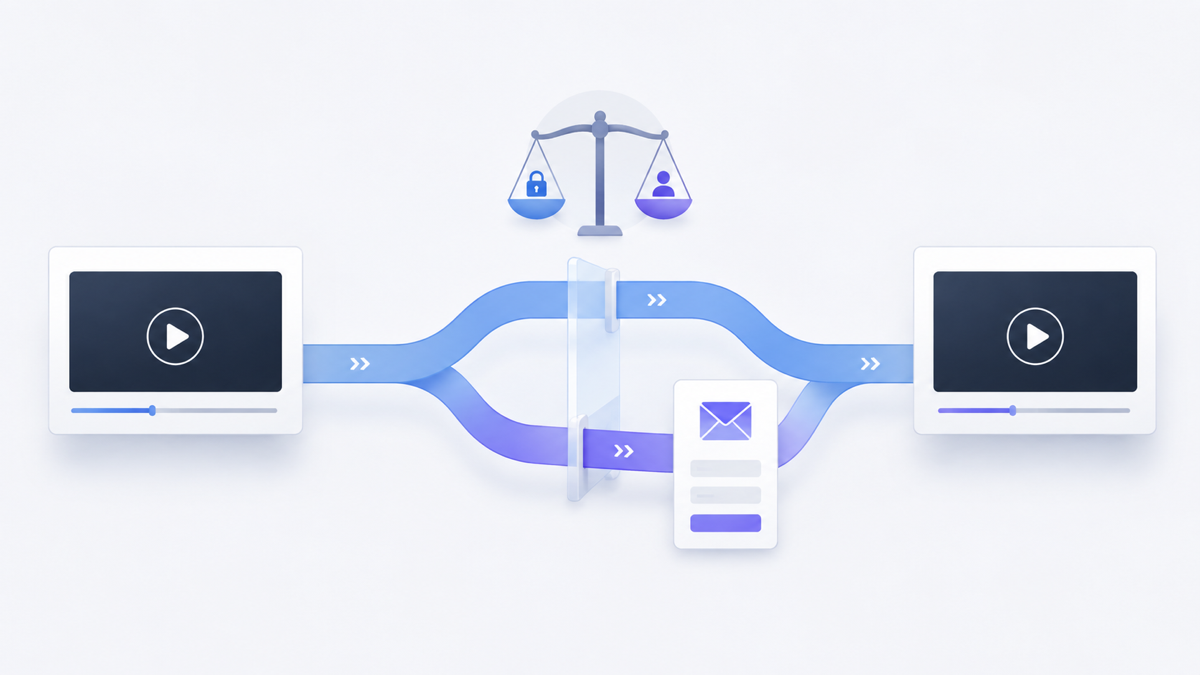 Open and email-gated paths branching from an embedded video